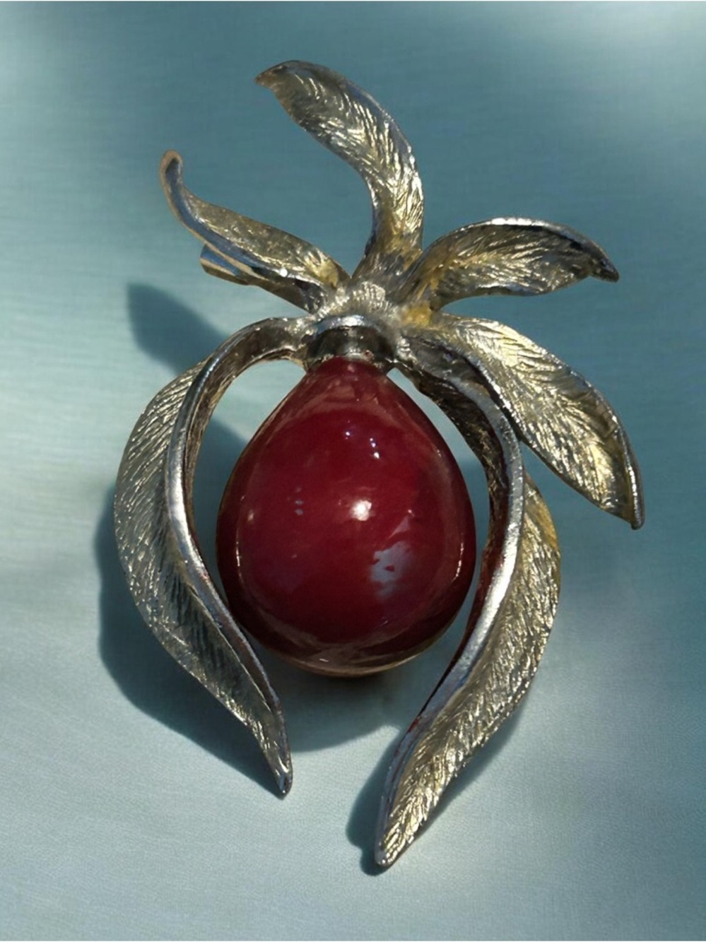 Vintage 1960’s Brooch with Deep Red Bead That Spins